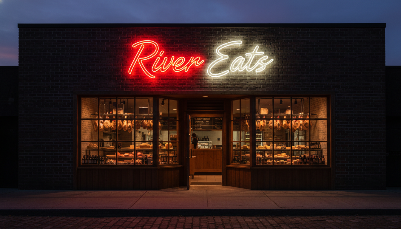 RIver Eats neon sign